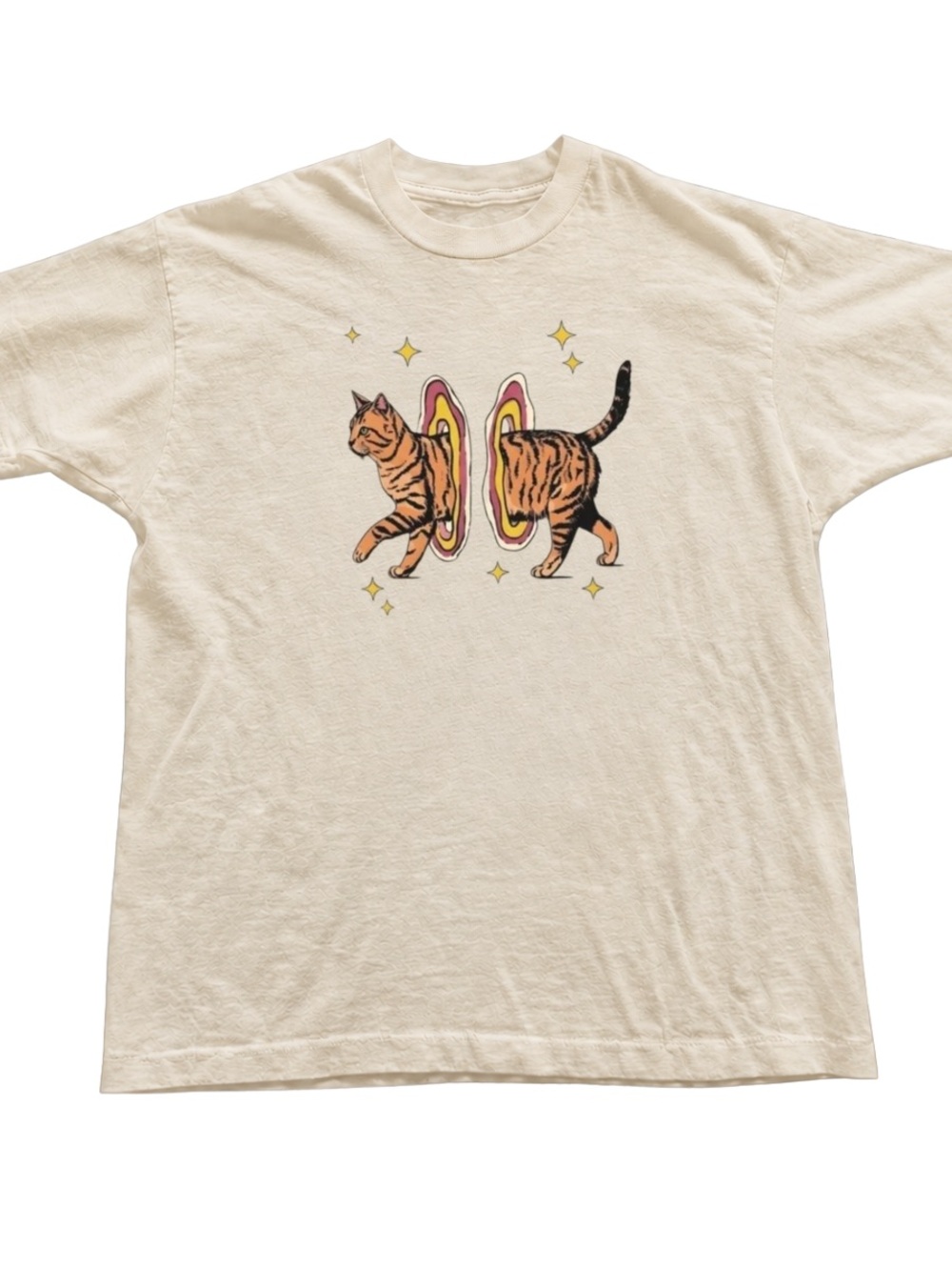 Gildan Off White Tee with Orange Tabby Cat Portal Graphic